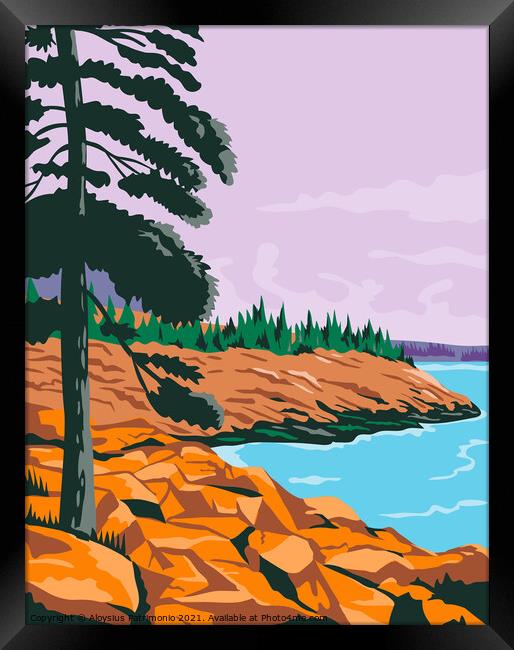 Acadia National Park in Southwest of Bar Harbor Maine United States WPA Poster Art Color Framed Print by Aloysius Patrimonio