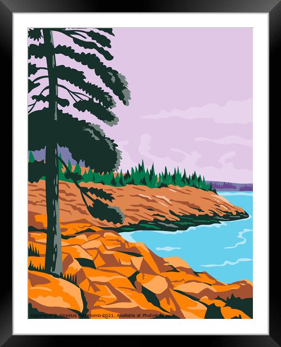 Acadia National Park in Southwest of Bar Harbor Maine United States WPA Poster Art Color Framed Mounted Print by Aloysius Patrimonio