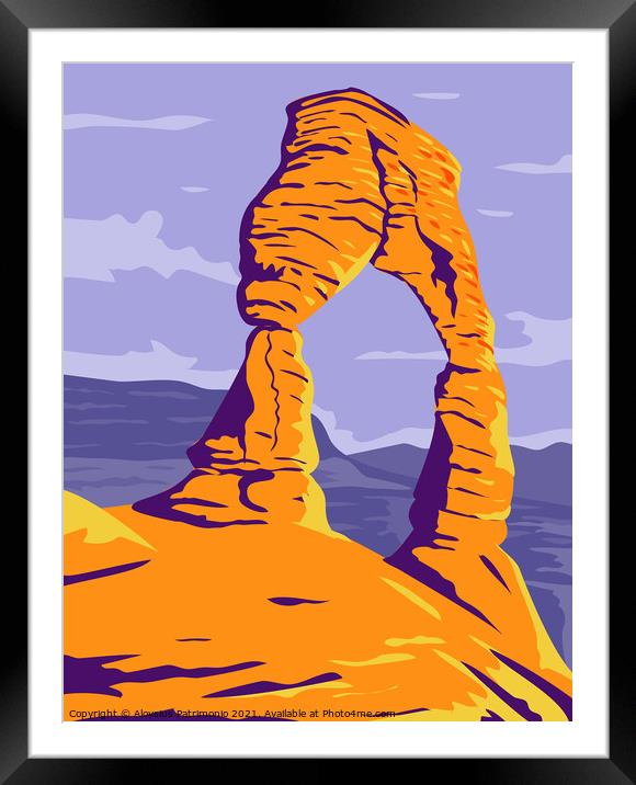 Delicate Arch Freestanding Natural Arch in Arches National Park Moab Grand County Utah WPA  Poster Art Color Framed Mounted Print by Aloysius Patrimonio