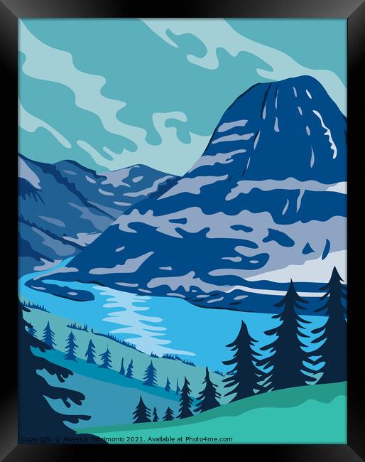 Glacier National Park and Kintla Lake in Montana United States WPA Poster Art Color Framed Print by Aloysius Patrimonio
