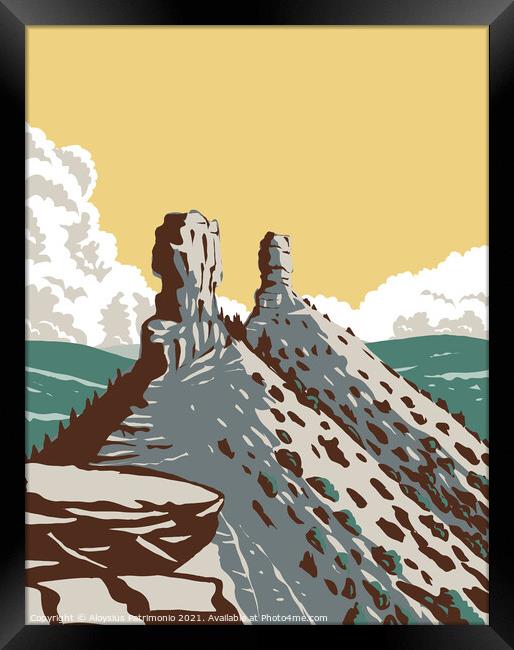 Chimney Rock National Monument in San Juan National Forest in Southwestern Colorado WPA Poster Art Framed Print by Aloysius Patrimonio