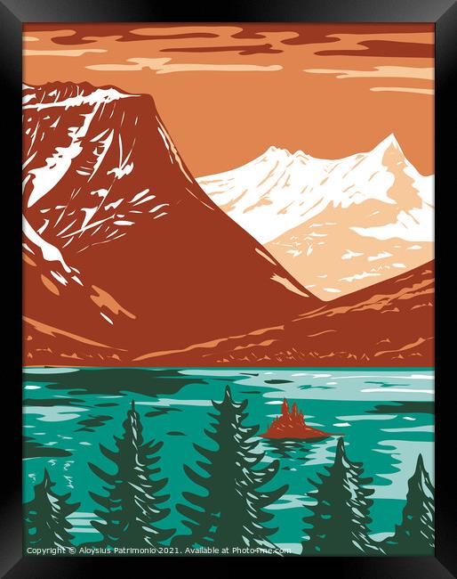 Saint Mary Lake in Glacier National Park located in Montana United States of America WPA Poster Art Framed Print by Aloysius Patrimonio