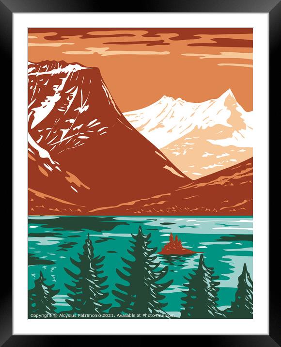 Saint Mary Lake in Glacier National Park located in Montana United States of America WPA Poster Art Framed Mounted Print by Aloysius Patrimonio
