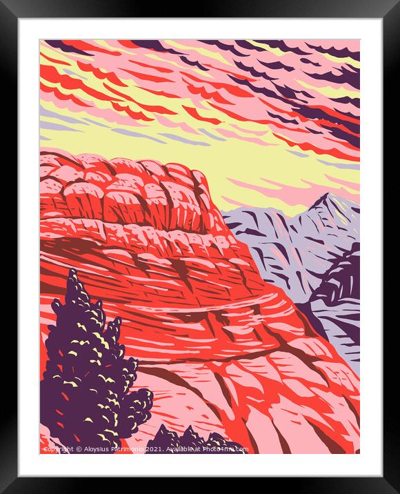 The Vermilion Cliffs National Monument in Coconino County Arizona includes the Paria Plateau Vermilion Cliffs Coyote Buttes and Paria Canyon WPA Poster Art Framed Mounted Print by Aloysius Patrimonio