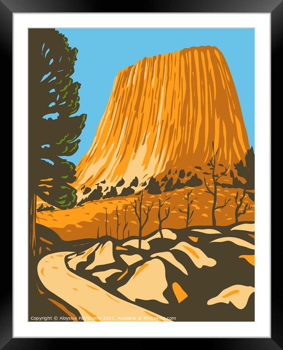 Devils Tower National Monument in Bear Lodge Ranger District of the Black Hills in Wyoming WPA Poster Art Framed Mounted Print by Aloysius Patrimonio