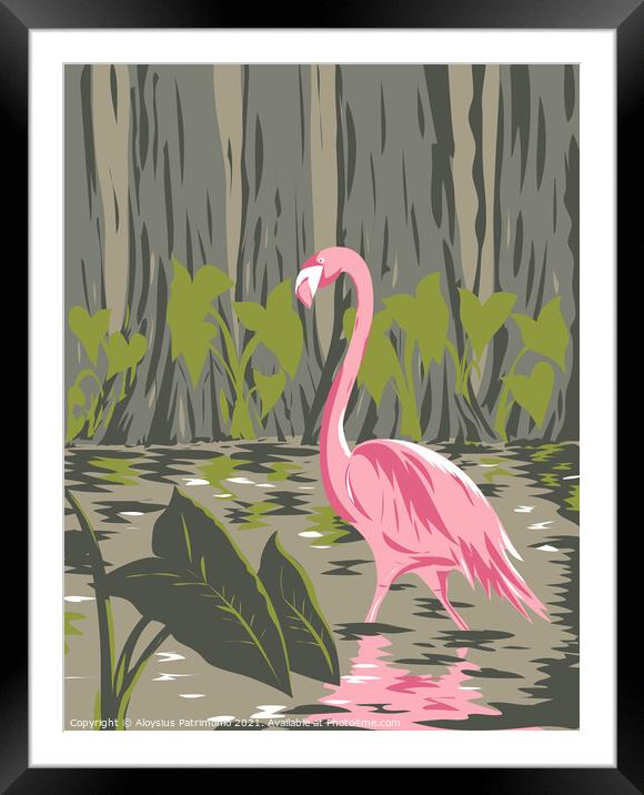Flamingo in the Everglades National Park Located in Florida United States of America WPA Poster Art Framed Mounted Print by Aloysius Patrimonio