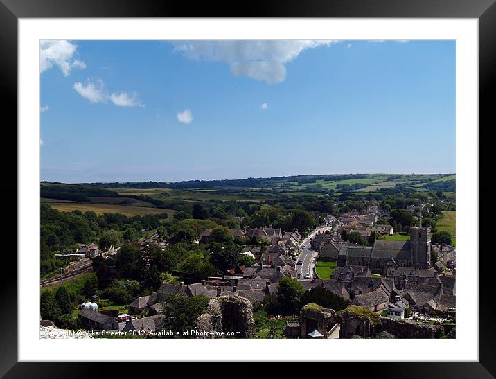 Corfe Castle Village Framed Mounted Print by Mike Streeter