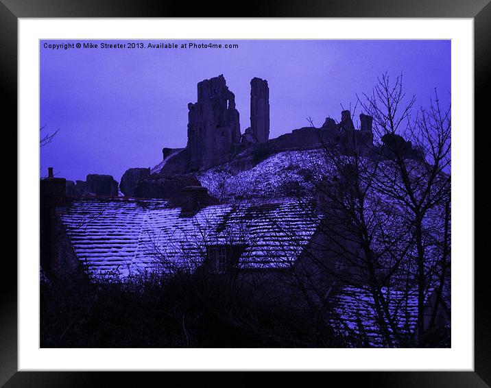 Corfe Castle in Winter Framed Mounted Print by Mike Streeter