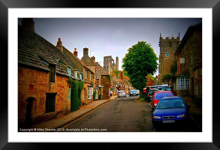 Corfe Castle Village Framed Mounted Print by Mike Streeter