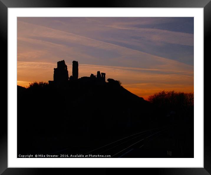 Sunset over Corfe Castle Framed Mounted Print by Mike Streeter