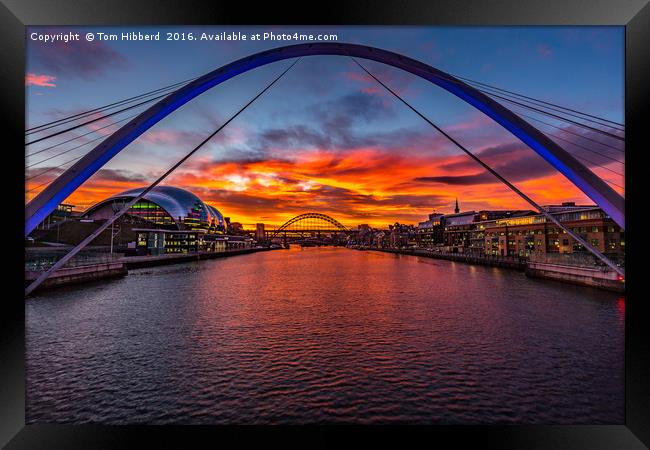 Fiery sunset over Tyne Bridges, Newcastle  Framed Print by Tom Hibberd