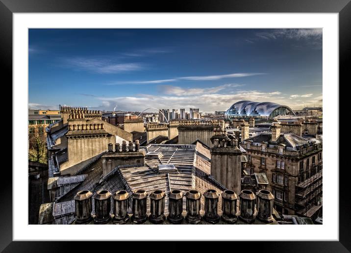 Chimneys and Roof Tops across Newcastle Upon Tyne Framed Mounted Print by Tom Hibberd