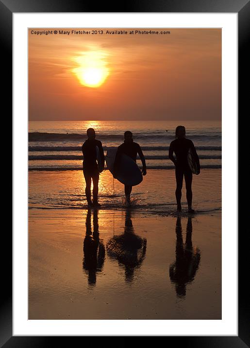 Surfers at Sunset Framed Mounted Print by Mary Fletcher