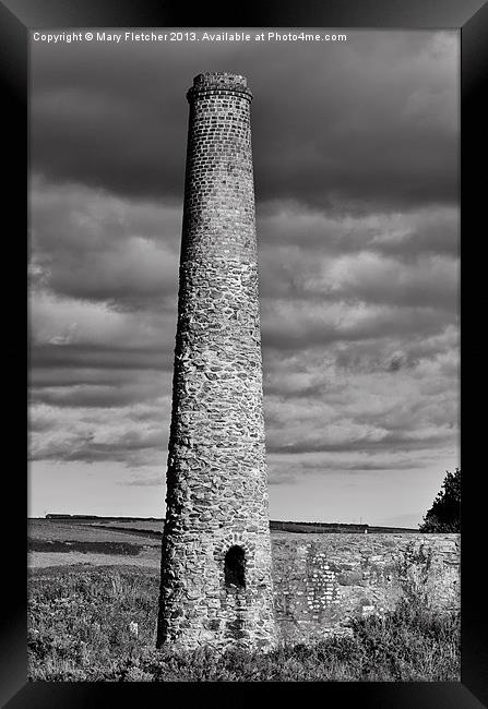 Cornish tin mine chimney in black and white Framed Print by Mary Fletcher