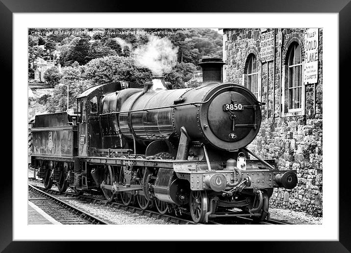  Black and white painting of Steam Train number 38 Framed Mounted Print by Mary Fletcher