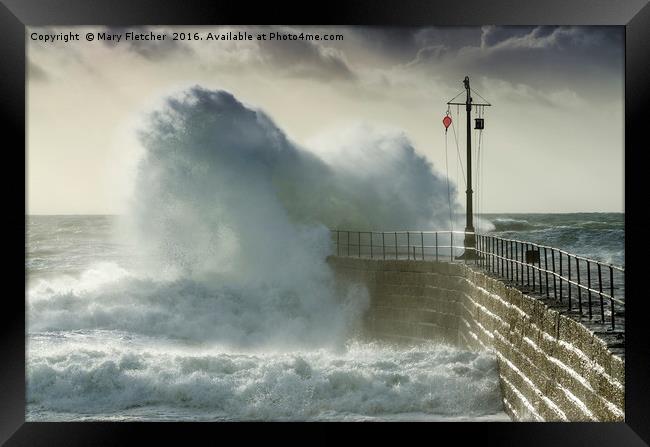 Wave at Porthleven Framed Print by Mary Fletcher