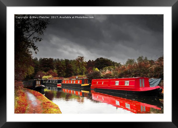  Canal Boats inAutumn Framed Mounted Print by Mary Fletcher