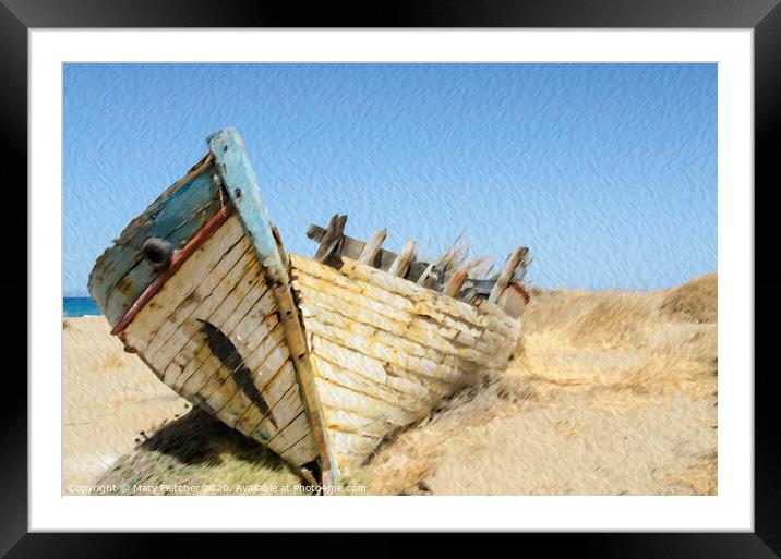 wrecked boat ashore in Crete Framed Mounted Print by Mary Fletcher