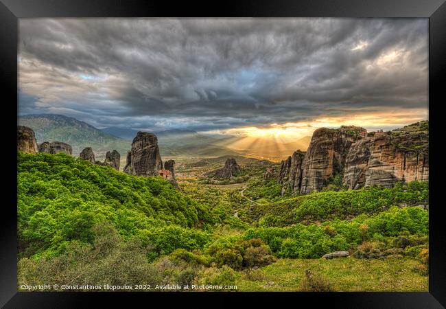The sunset at Meteora, Greece Framed Print by Constantinos Iliopoulos