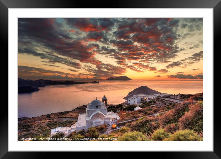 The sunset from the castle of Plaka in Milos, Greece Framed Mounted Print by Constantinos Iliopoulos