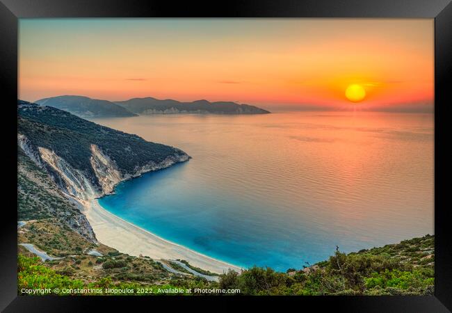 Sunset at Myrtos in Kefalonia, Greece Framed Print by Constantinos Iliopoulos