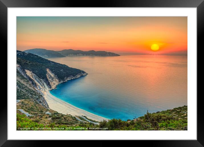 Sunset at Myrtos in Kefalonia, Greece Framed Mounted Print by Constantinos Iliopoulos