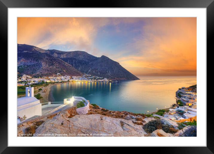 The beach and port Kamares of Sifnos from Agia Marina church at  Framed Mounted Print by Constantinos Iliopoulos