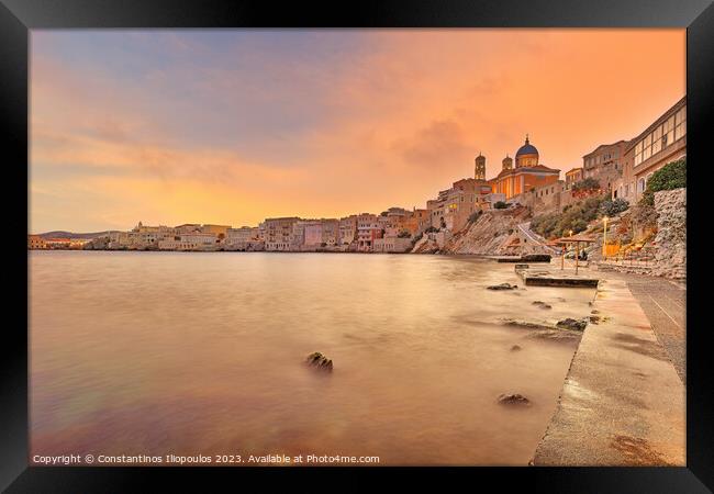 The sunset at Agios Nikolaos - Asteria - Vaporia beach in Syros, Framed Print by Constantinos Iliopoulos