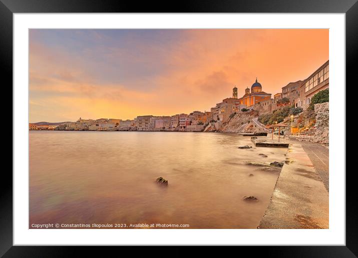 The sunset at Agios Nikolaos - Asteria - Vaporia beach in Syros, Framed Mounted Print by Constantinos Iliopoulos