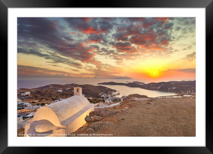 The sunset above Chora of Ios island in Cyclades, Greece Framed Mounted Print by Constantinos Iliopoulos