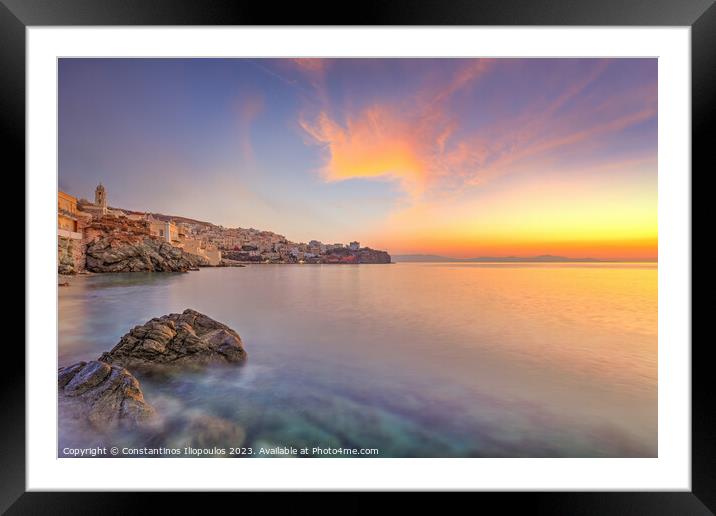 The sunrise at Agios Nikolaos - Asteria - Vaporia beach in Syros Framed Mounted Print by Constantinos Iliopoulos