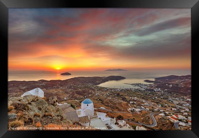 The sunrise from Agia Barbara and Jesus Christ in Pano Chora of  Framed Print by Constantinos Iliopoulos