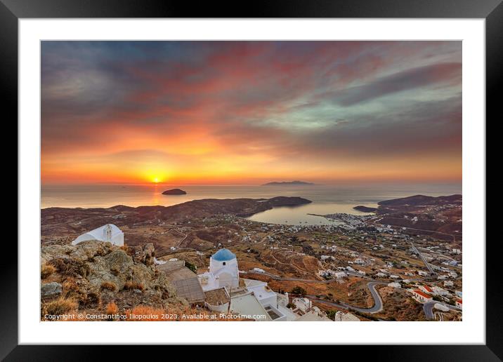 The sunrise from Agia Barbara and Jesus Christ in Pano Chora of  Framed Mounted Print by Constantinos Iliopoulos