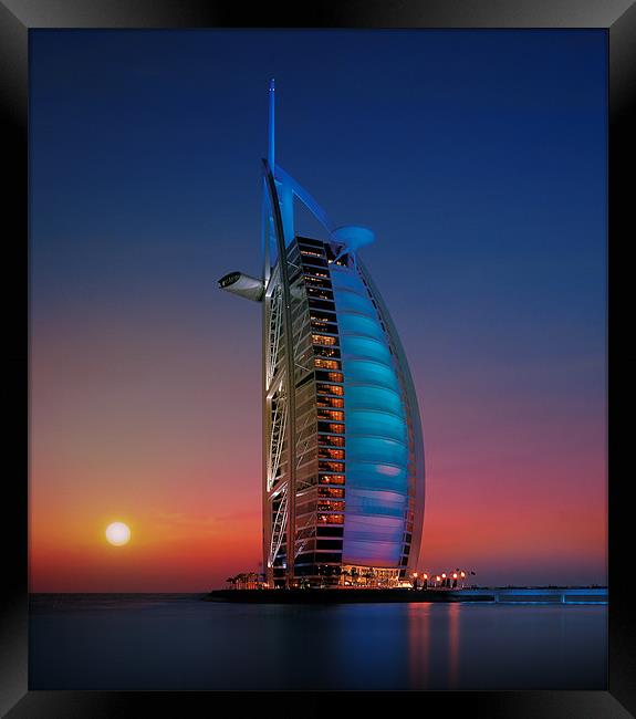 Burj at Sunset Framed Print by Peter Cope
