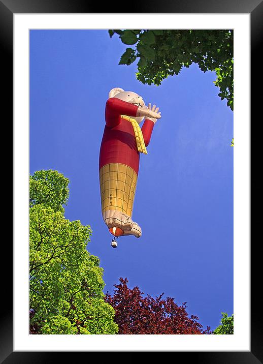 Rupert the Bear Balloon, through trees Framed Mounted Print by Peter Cope