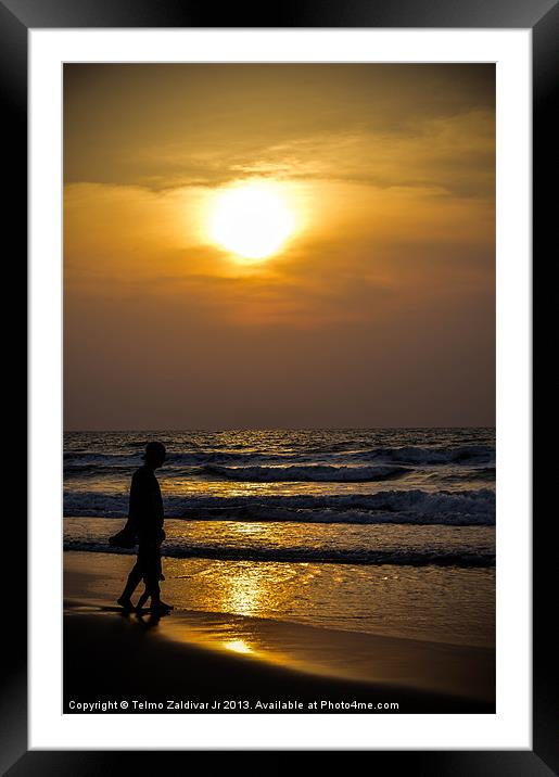 Father and son at the beach Framed Mounted Print by Telmo Zaldivar Jr