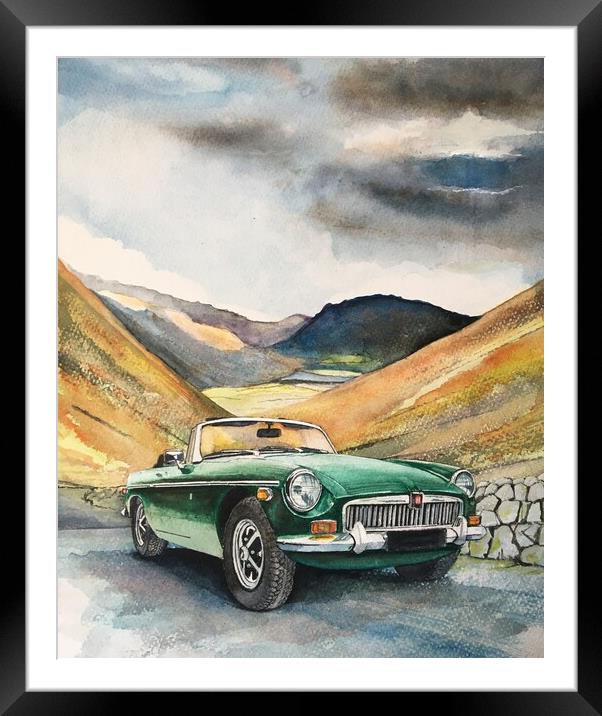 Classic MG sports car in the lakes Framed Mounted Print by John Lowerson