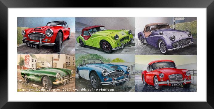 SIX BRITISH SPORTS CARS  Framed Mounted Print by John Lowerson