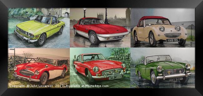 SIX MORE BRITISH SPORTS CARS  Framed Print by John Lowerson