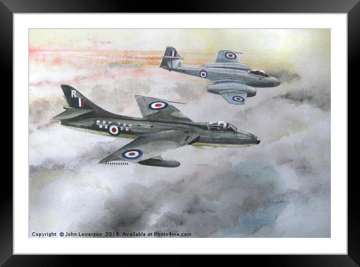 Hawker Hunter and Gloster Meteor Framed Mounted Print by John Lowerson