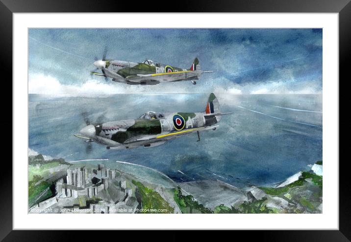 Painted Spitfires on Canvas Framed Mounted Print by John Lowerson