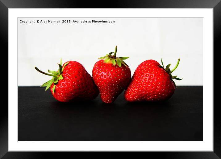 Strawberries On White Over Black Framed Mounted Print by Alan Harman