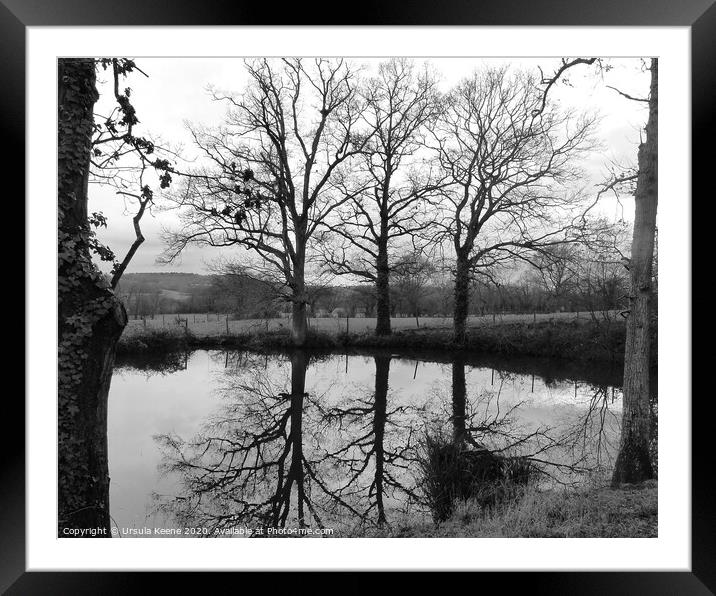 B&W Lake in Countryside Framed Mounted Print by Ursula Keene