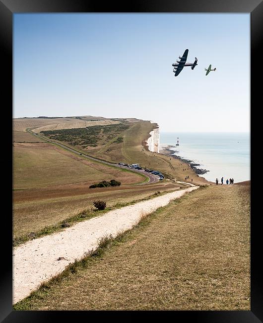 Lancaster & Spitfire over Beachy Head Framed Print by Robert  Radford