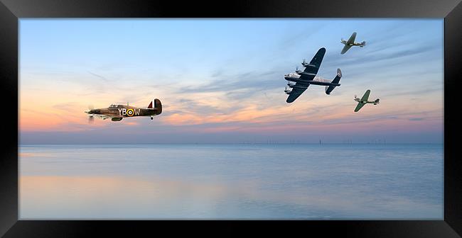 Lancaster  Hurricane Spitfire Sunset Framed Print by Robert  Radford