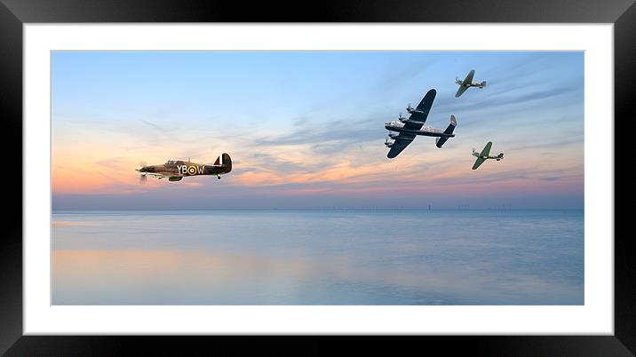 Lancaster  Hurricane Spitfire Sunset Framed Mounted Print by Robert  Radford