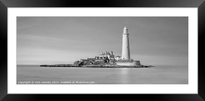 St Mary LightHouse BW Framed Mounted Print by nick coombs