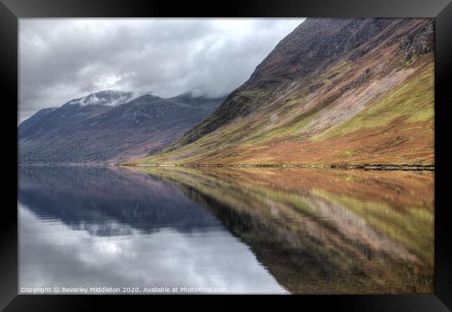 Crummock water reflection Framed Print by Beverley Middleton