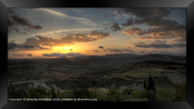 sunrise over the Valdorcia, from Pienza Tuscany Framed Print by Beverley Middleton