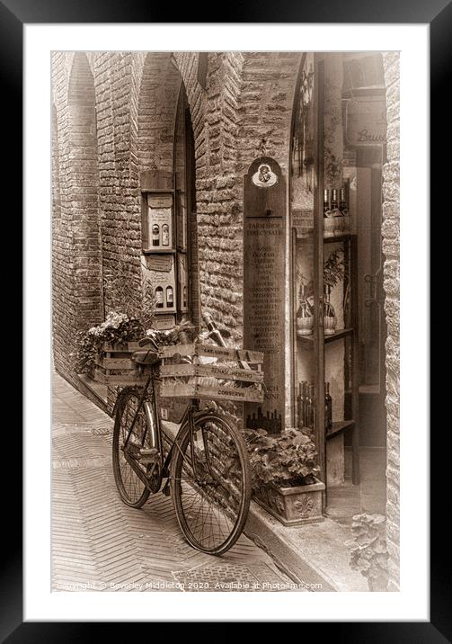 Delivery bike outside Italian Deli Framed Mounted Print by Beverley Middleton